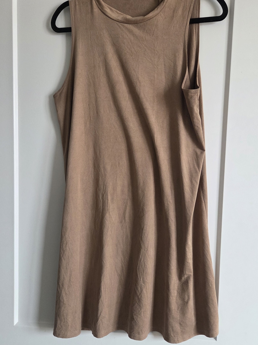 Tiana B. Sleeveless Suede Mini Dress in Taupe Brown